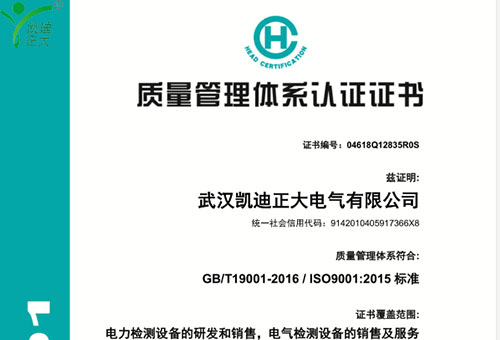 武汉凯迪正大最新版ISO9001：2015标准质量管理认证证书